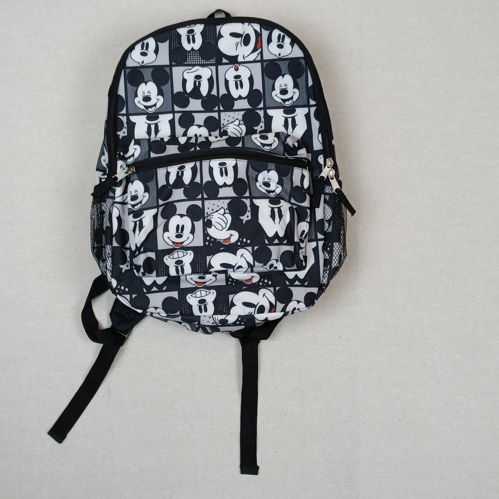 Disney Mickey Mouse Kids Backpack Black White Comic Grid Print 16 Inch Bag - Picture 3 of 15